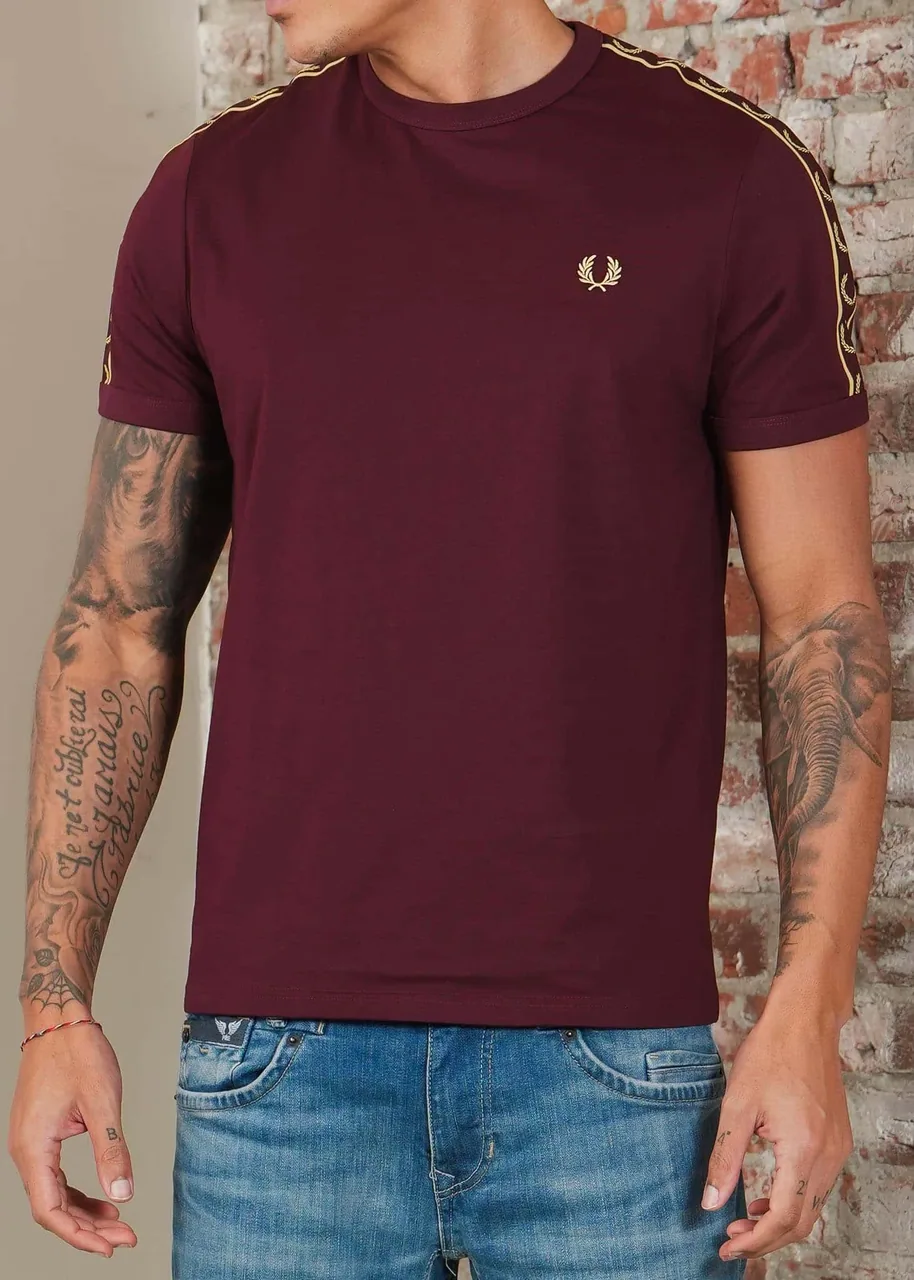 Fred Perry Contrast tape ringer t-shirt - oxblood champagne