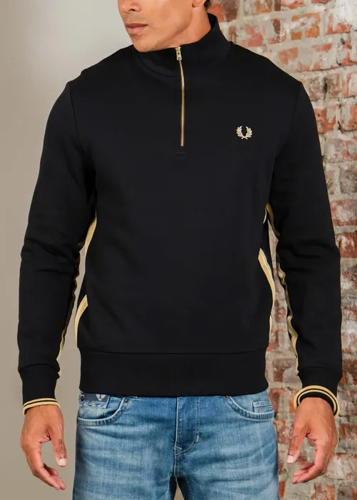 Fred Perry Stripe tape half zip sweatshirt - black champagne
