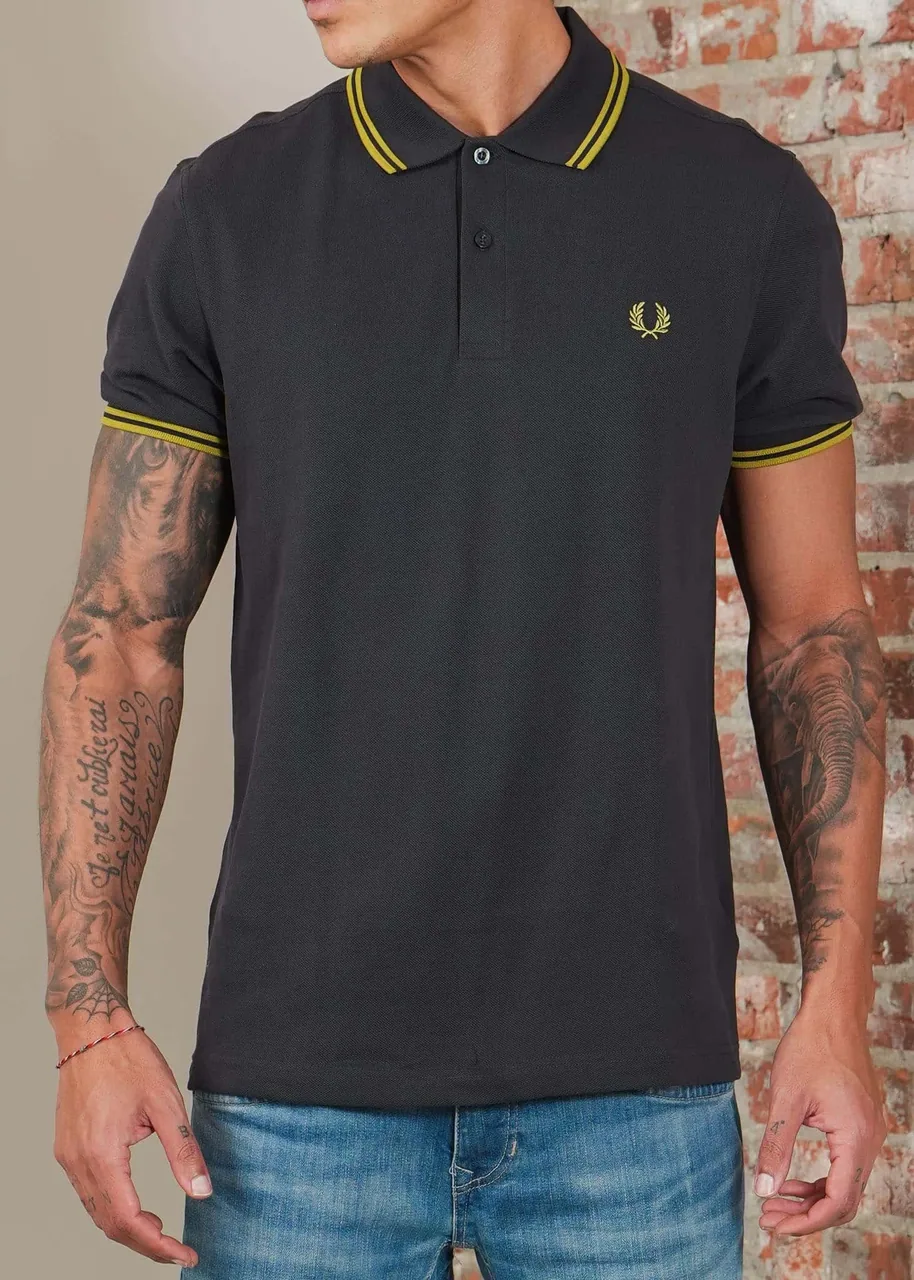 Fred Perry Twin Tipped Polo - Court Green Snow White Navy