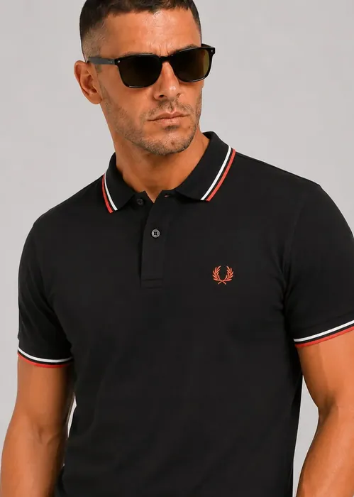 Fred Perry Twin Tipped Polo - black dusky blue strawberry cream