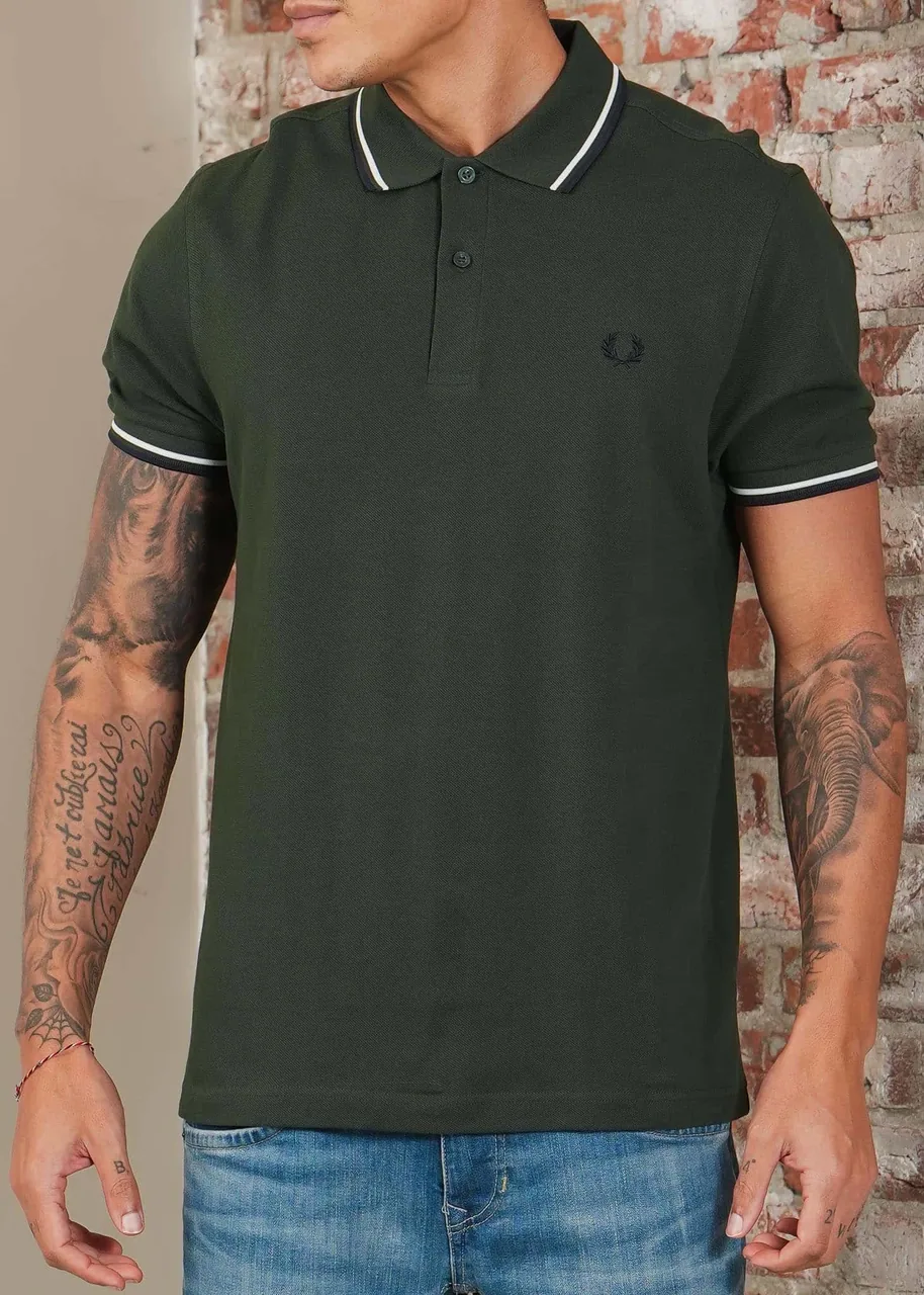 Fred Perry Twin Tipped Polo - crtgrn snwt nvy