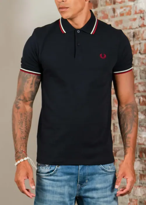 Fred Perry Twin Tipped Polo - navy snow white burnt red