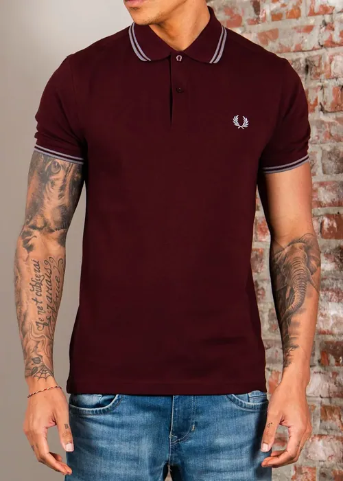 Fred Perry Twin Tipped Polo - oxblood stockport blue