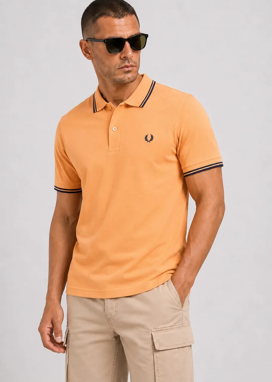 Fred Perry Twin Tipped Polo - peach french navy french navy
