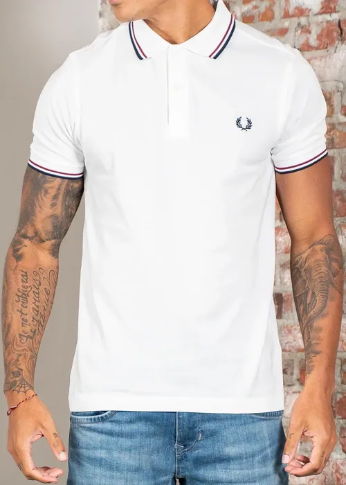 Fred Perry Twin Tipped Polo - snow white burnt red navy