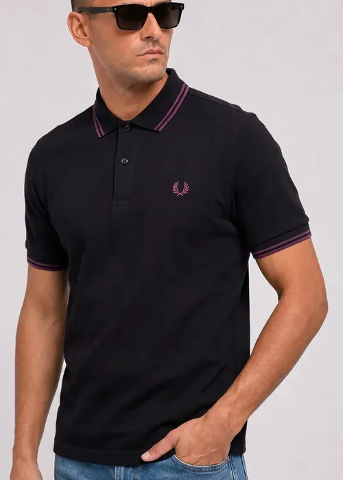 Fred Perry Twin Tipped Polo - black plum plum