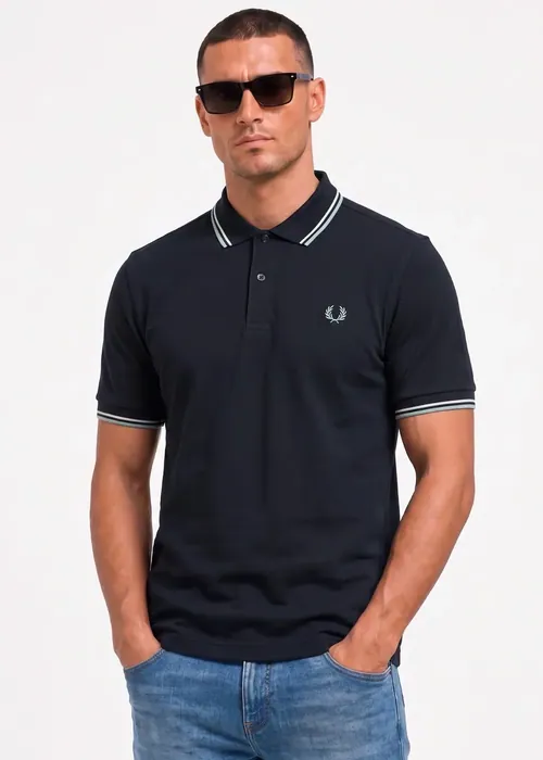 Fred Perry Twin Tipped Polo - navy ecru silver blue