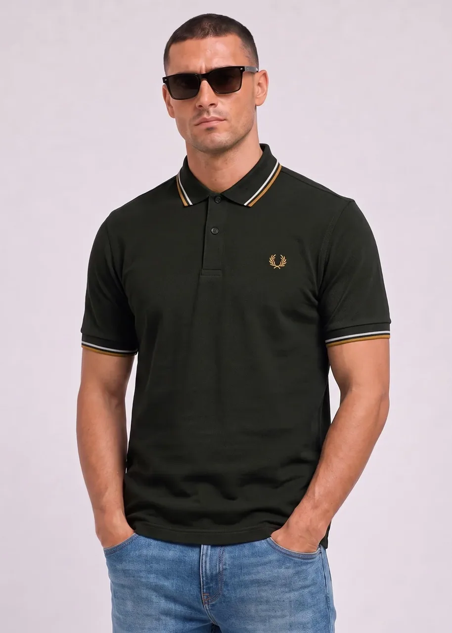 Fred Perry Twin Tipped Polo - night green dusky blue dark caramel