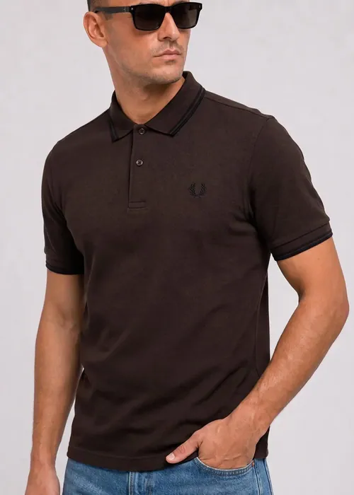 Fred Perry Twin Tipped Polo - rich brown black
