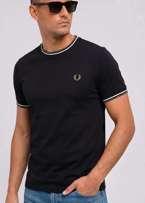 Fred Perry Twin tipped t-shirt - black ecru laurel wreath green